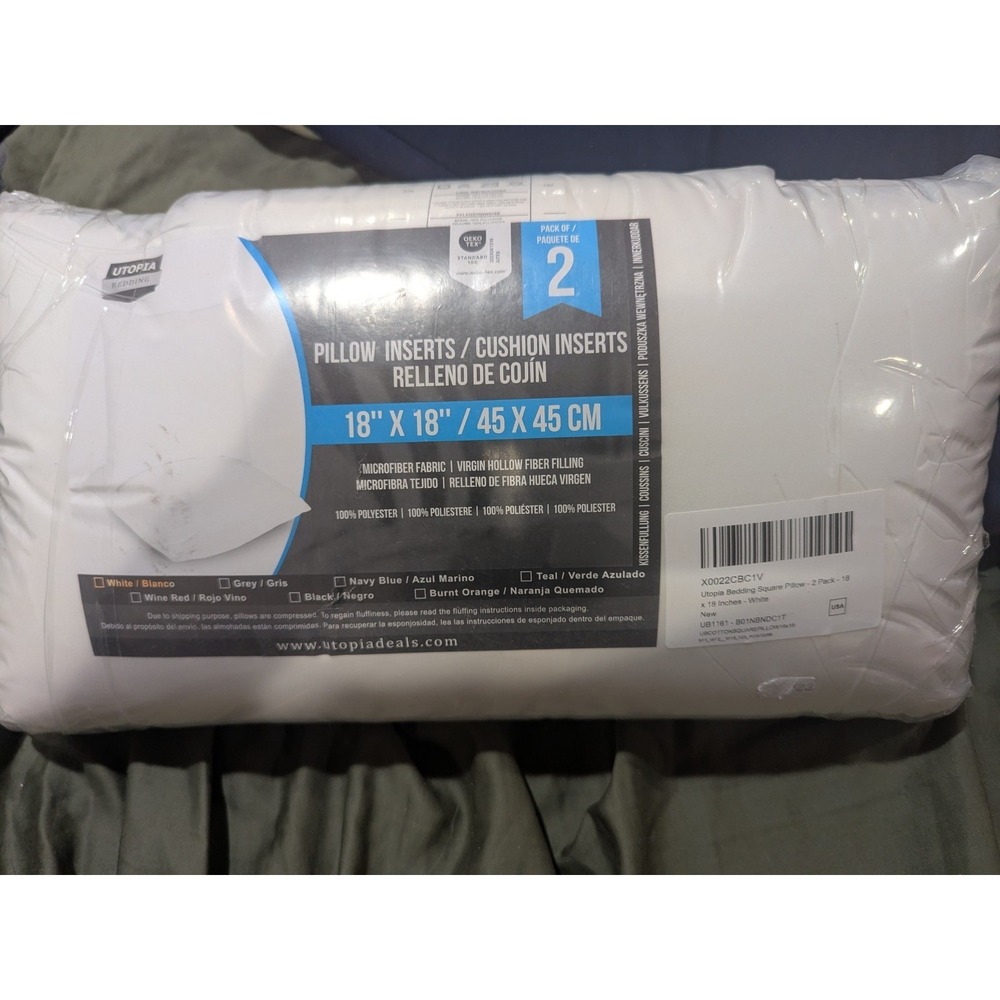 Utopia‎ Bedding Throw Pillows Insert (Pack of 2, White) - 18 x 18 Brand New
